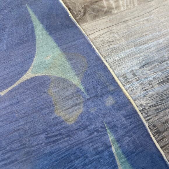 Handpainted Silk Scarf Blue Abstract Cloud Print Square Signed Una Vintage - Picture 4 of 7